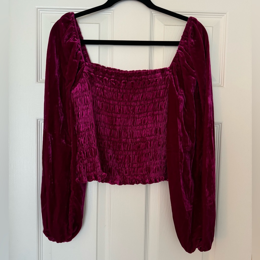 By Anthropologie Puff Sleeved Velvet Blouse
